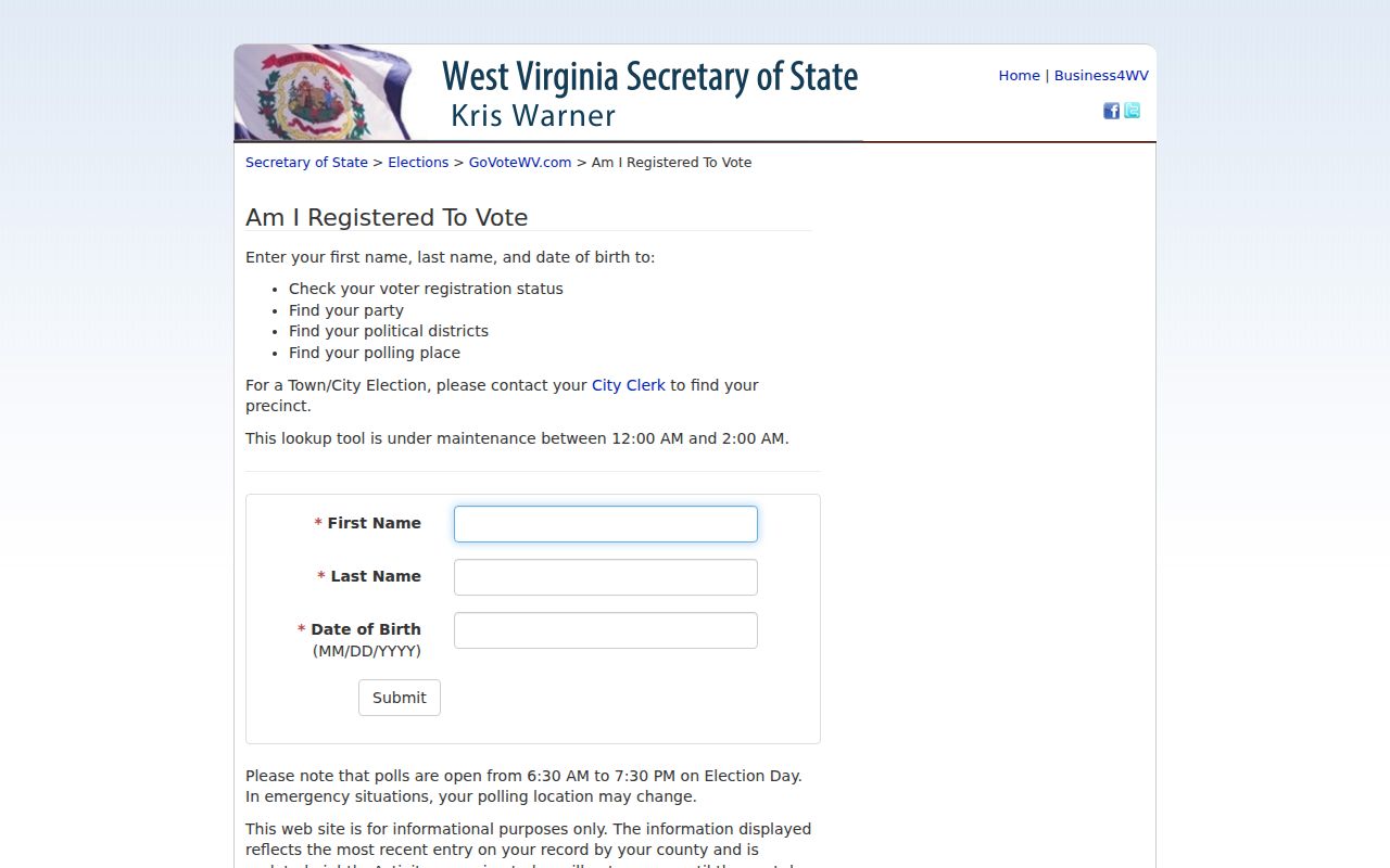 Oak Hill residents directory GoVoteWV screen
