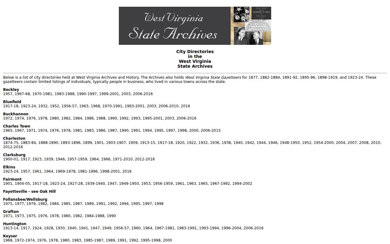 Oak Hill residents directory historical city directory holdings