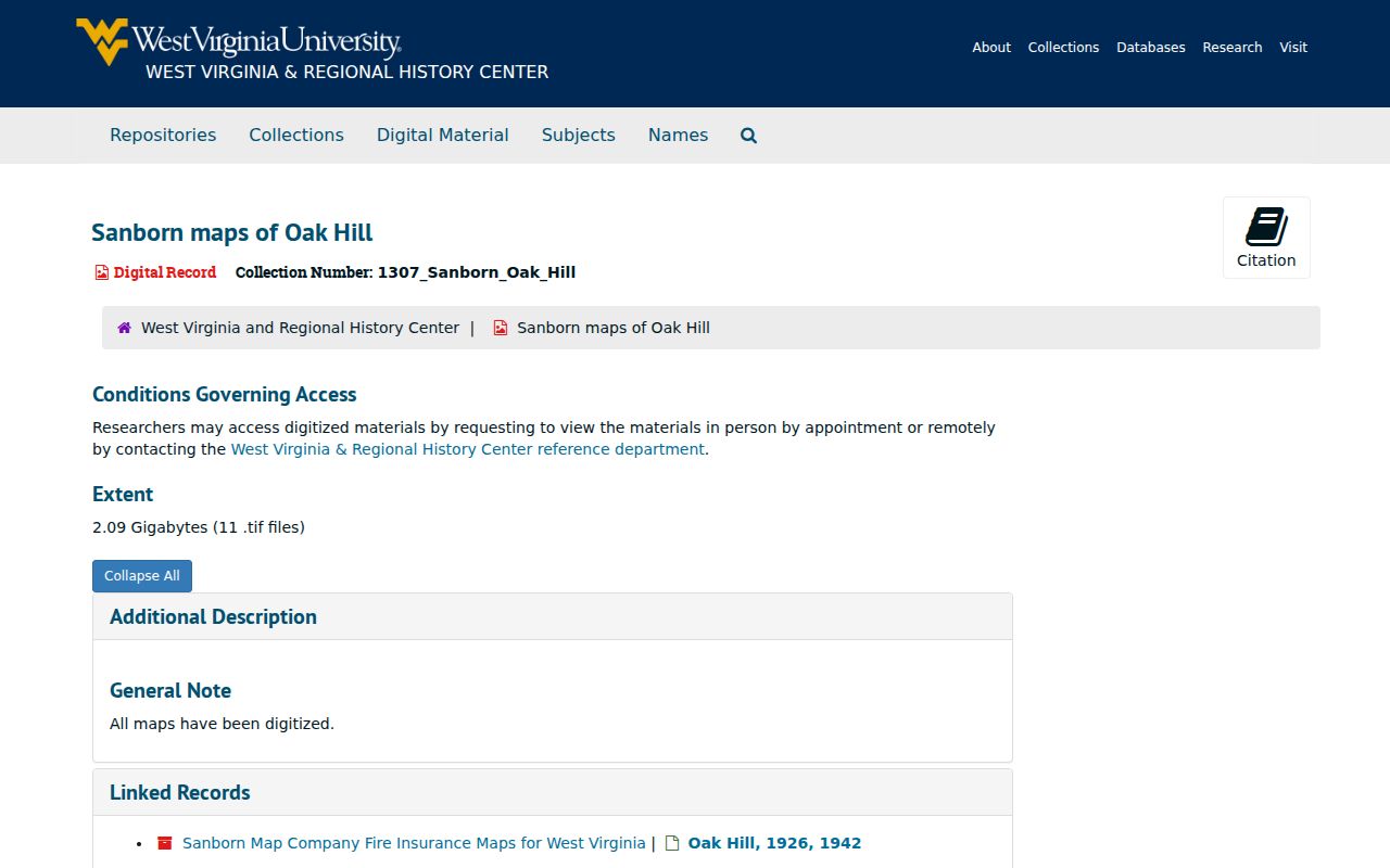 Oak Hill city directory companion Sanborn map collection at WVU